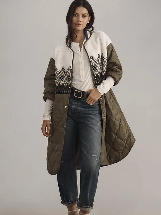 Anthropologie Jackets & Blazers - Anthropologie Quilted Fair Isle Coat in Moss Size Small New With Tags